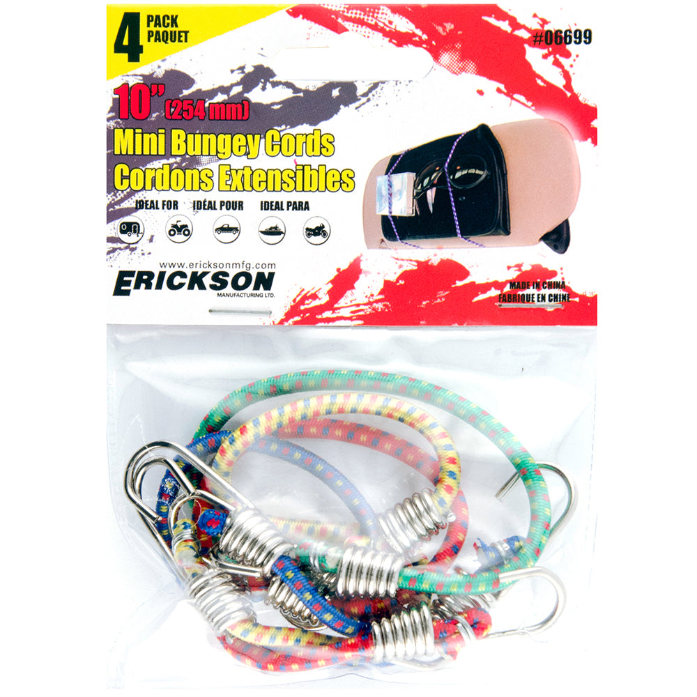 Erickson, 10in Mini Bungee Cords, 4-Pack