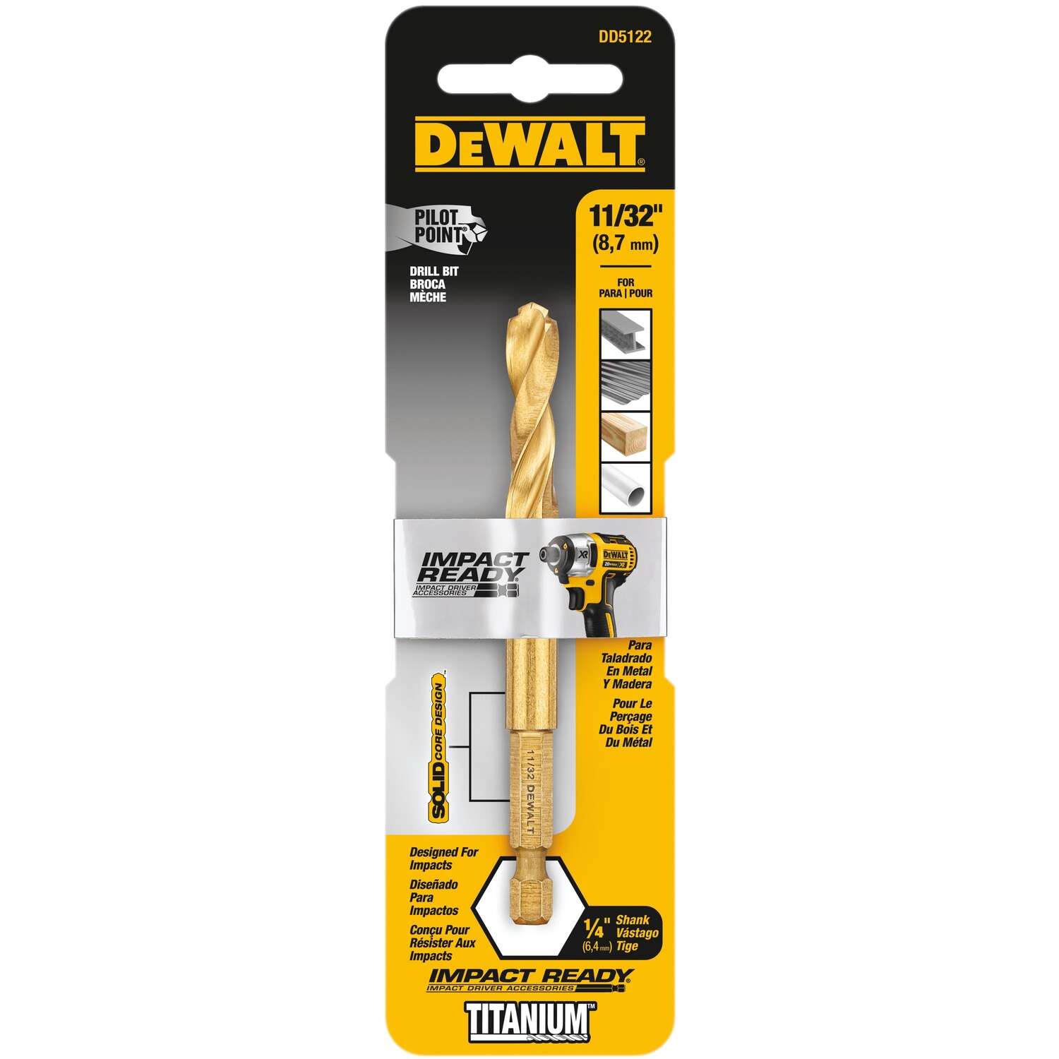 Dewalt, 11/32 IN. IMPACT READY Titanium Nitride Coating Drill Bit