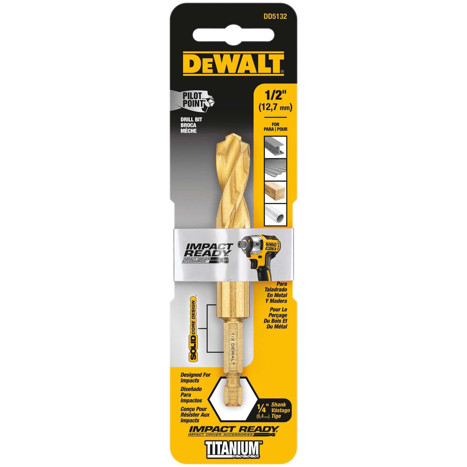 Dewalt, 1/2 IN. IMPACT READY Titanium Nitride Coating Drill Bit