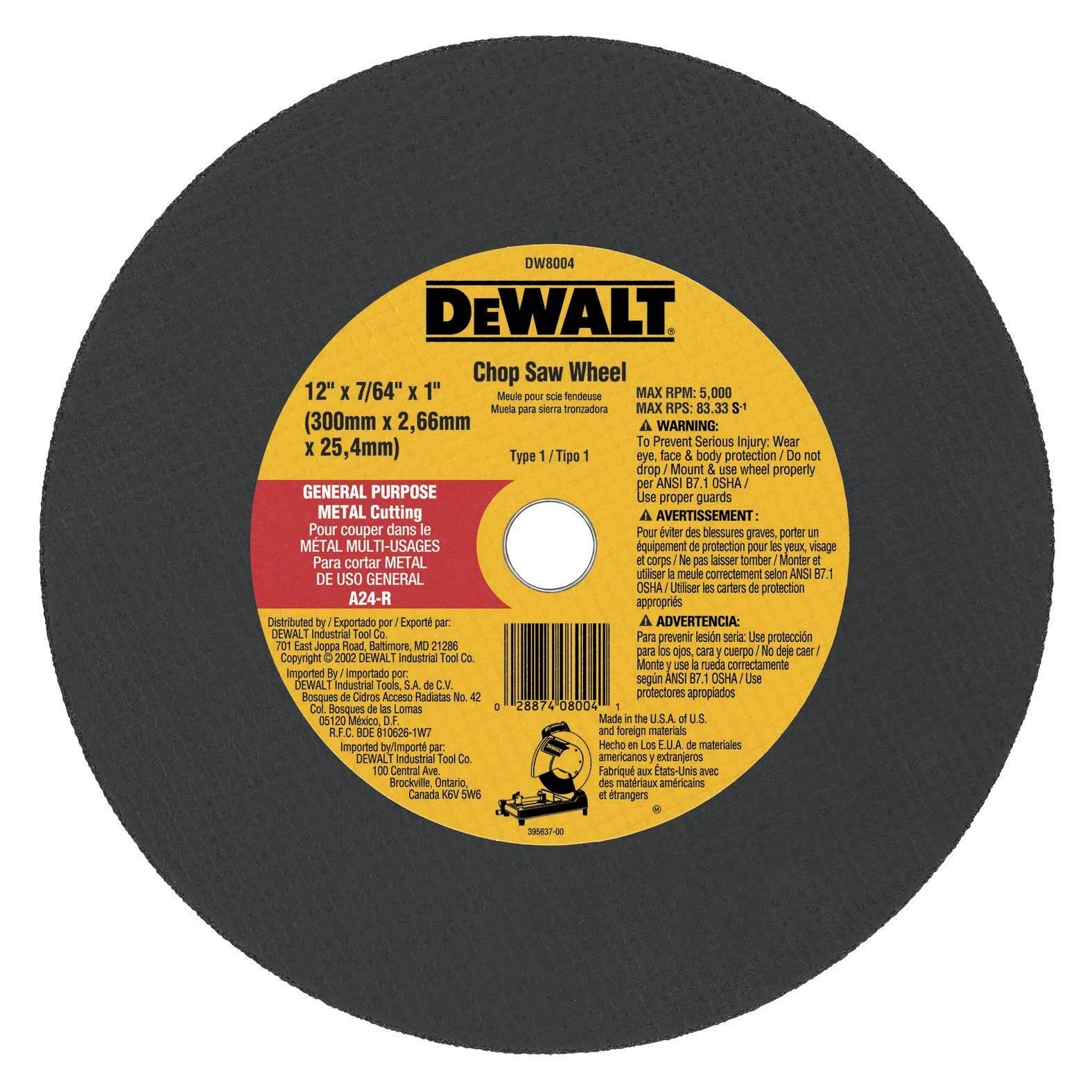 Dewalt, 12 IN. x 7/64 IN. x 1 IN. Chop Saw Wheel