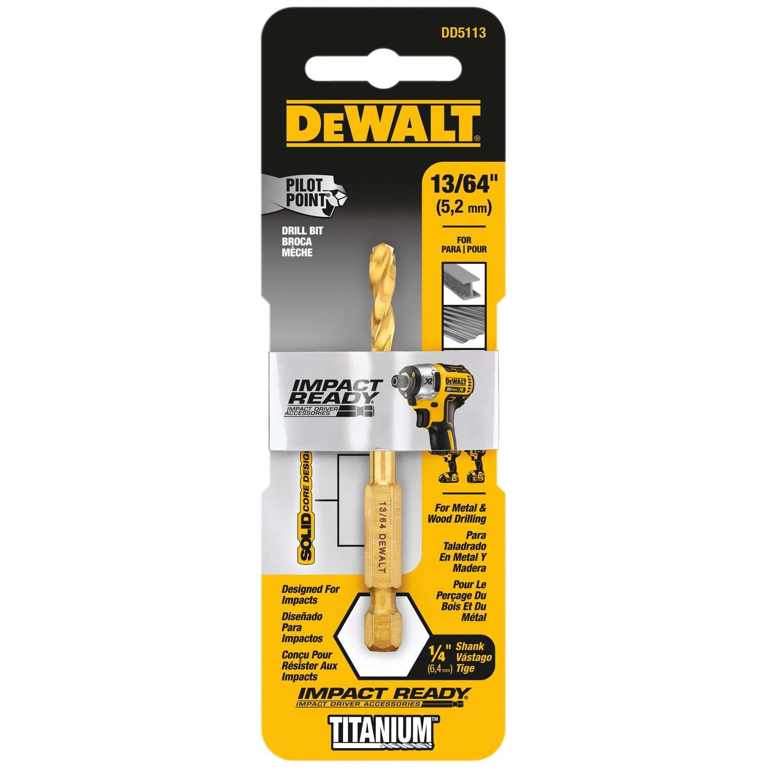 Dewalt, 13/64 IN. IMPACT READY Titanium Nitride Coating Drill Bit