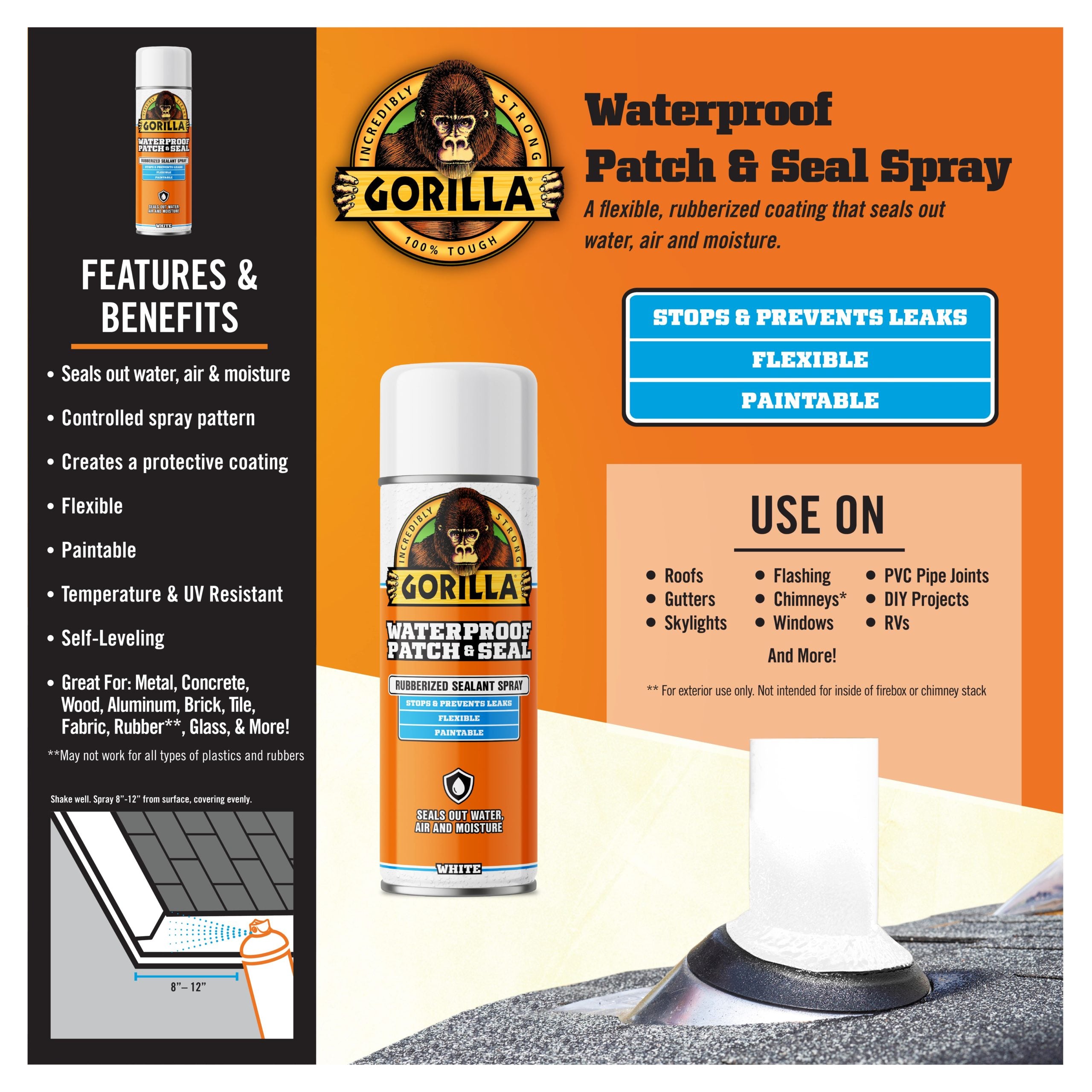 Gorilla Glue, 16 OZ Rubberized Waterproof Patch & Seal Spray - WHITE