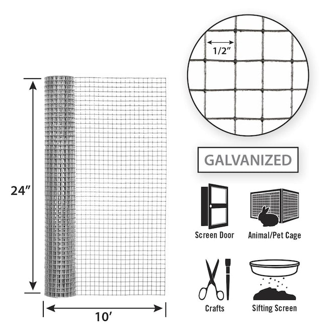 Garden Zone, 24in x 10ft Galvanized Hardware Cloth with 1/2in Openings