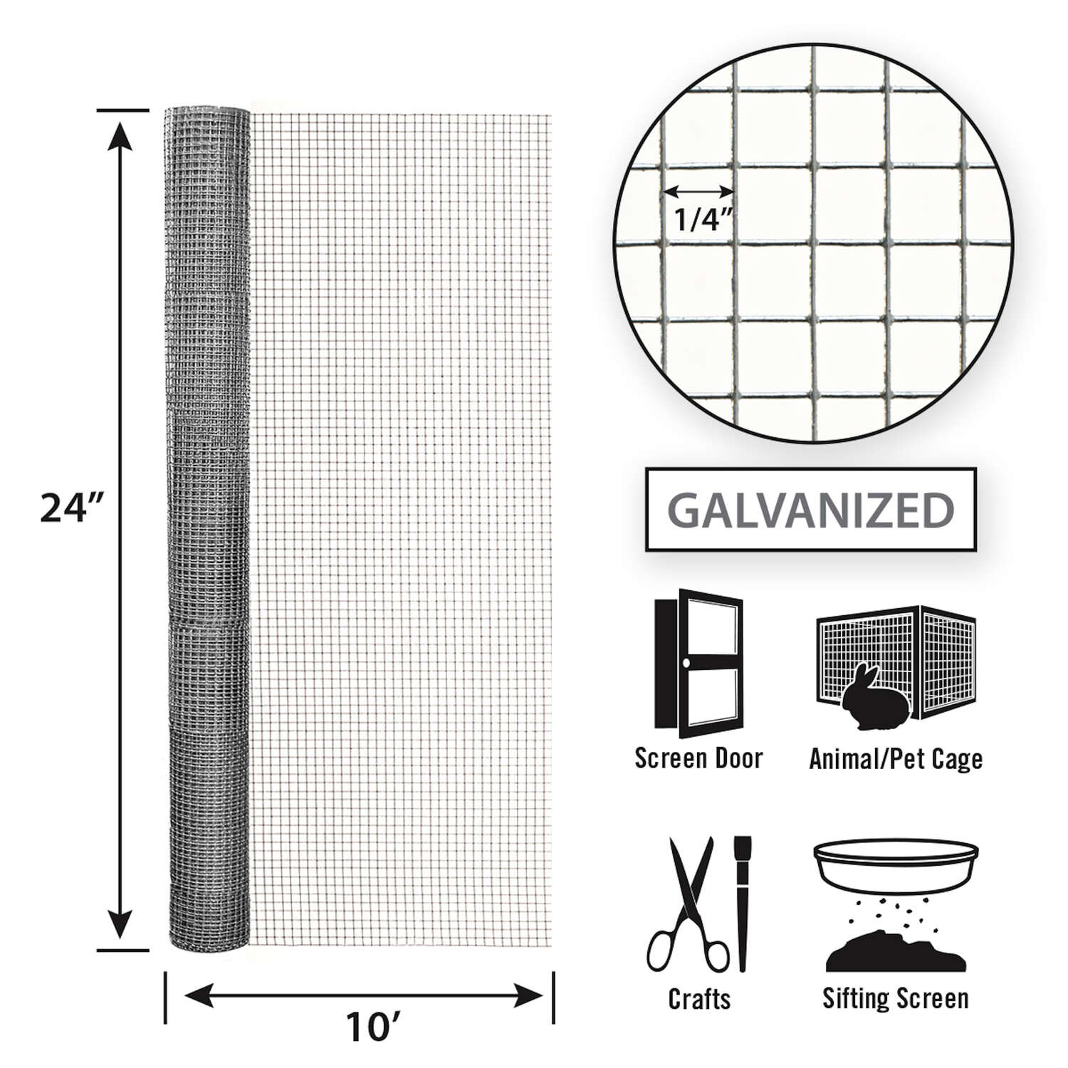 Garden Zone, 24in x 10ft Galvanized Hardware Cloth with 1/4in Openings