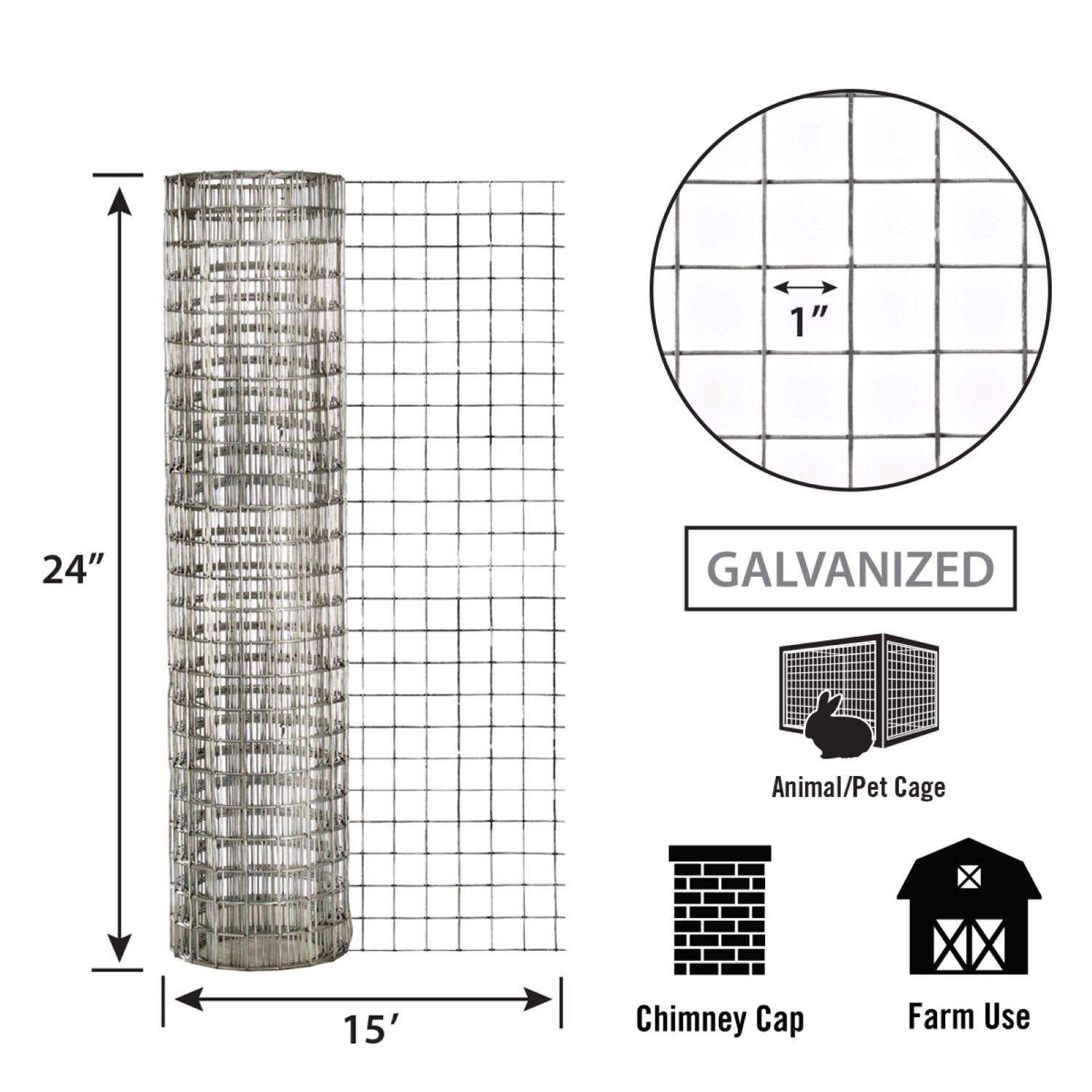 Garden Zone, 24in x 15ft Galvanzed Welded Wire Fence with 1in x 1in Openings