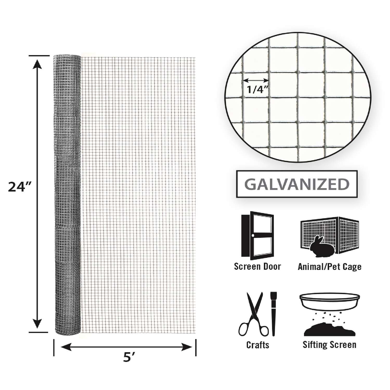 Garden Zone, 24in x 5ft Galvanized Hardware Cloth with 1/4in Openings