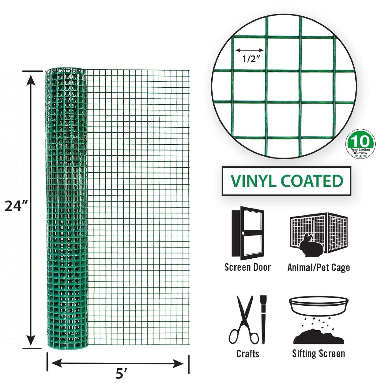 Garden Zone, 24in x 5ft Vinyl Hardware Cloth with 1/2in Openings