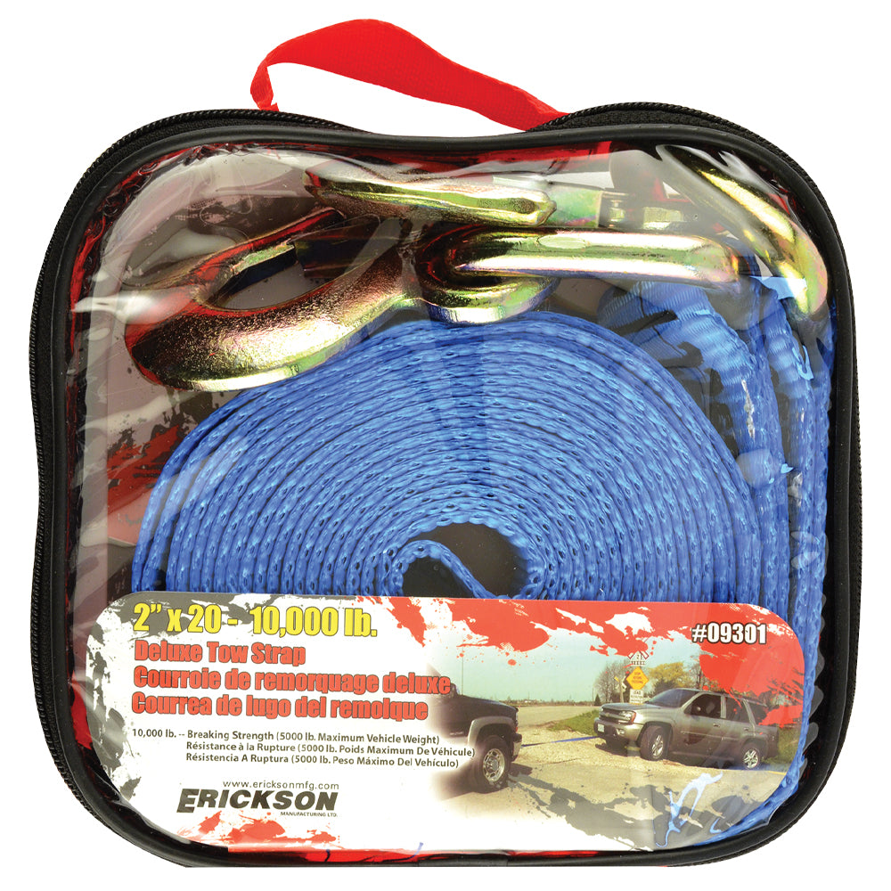 Erickson, 2″ x 20′ 10,000 lb Tow Strap with Forged Safety Snap Hooks