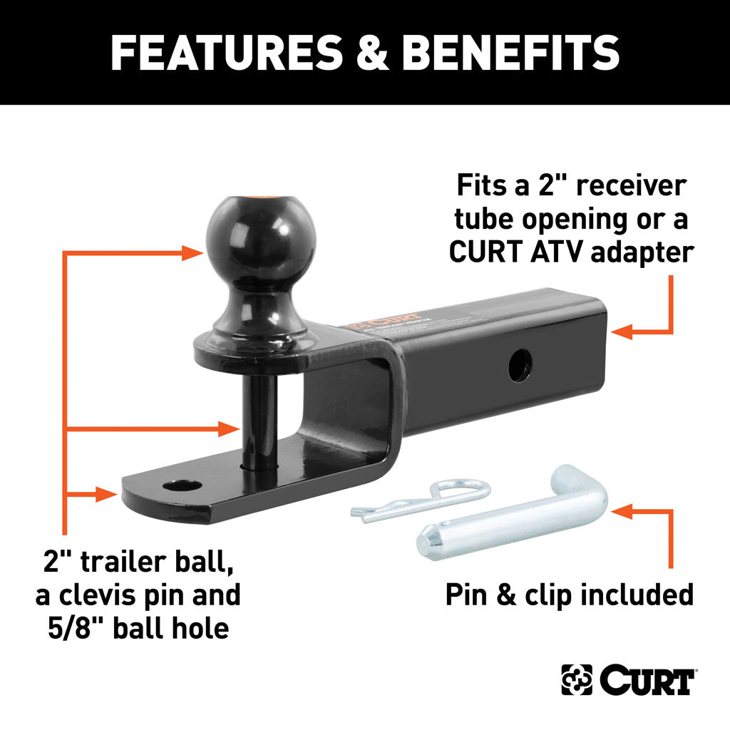 Curt Manufacturing, 3-In-1 ATV Ball Mount With 2 Inch Shank And 2 Inch Trailer Ball