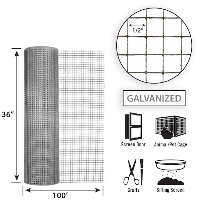 Garden Zone, 36in x 100ft Galvanized Hardware Cloth with 1/2in Openings