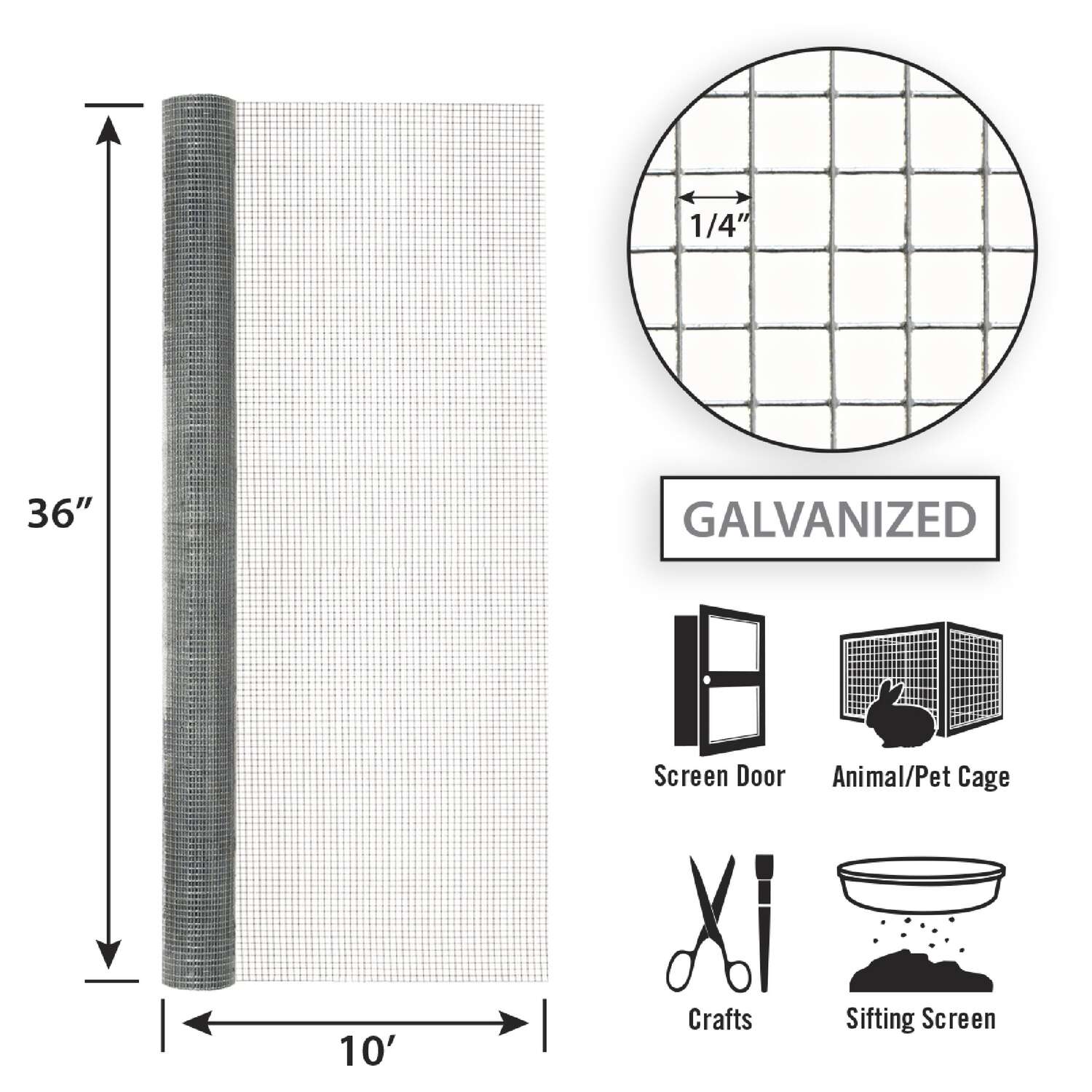 Garden Zone, 36in x 10ft Galvanized Hardware Cloth with 1/4in Openings