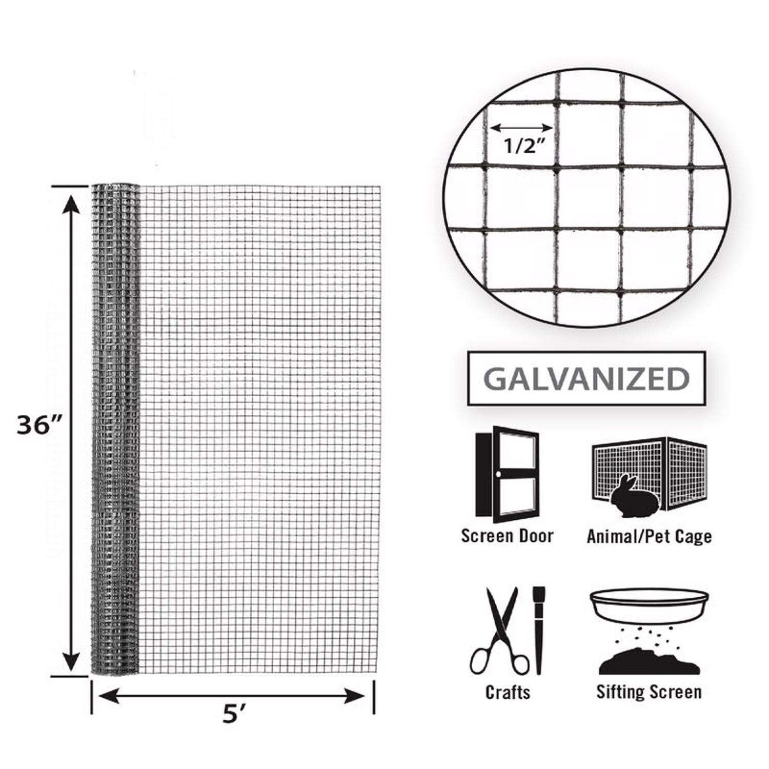 Garden Zone, 36in x 5ft Galvanized Hardware Cloth with 1/2in Openings