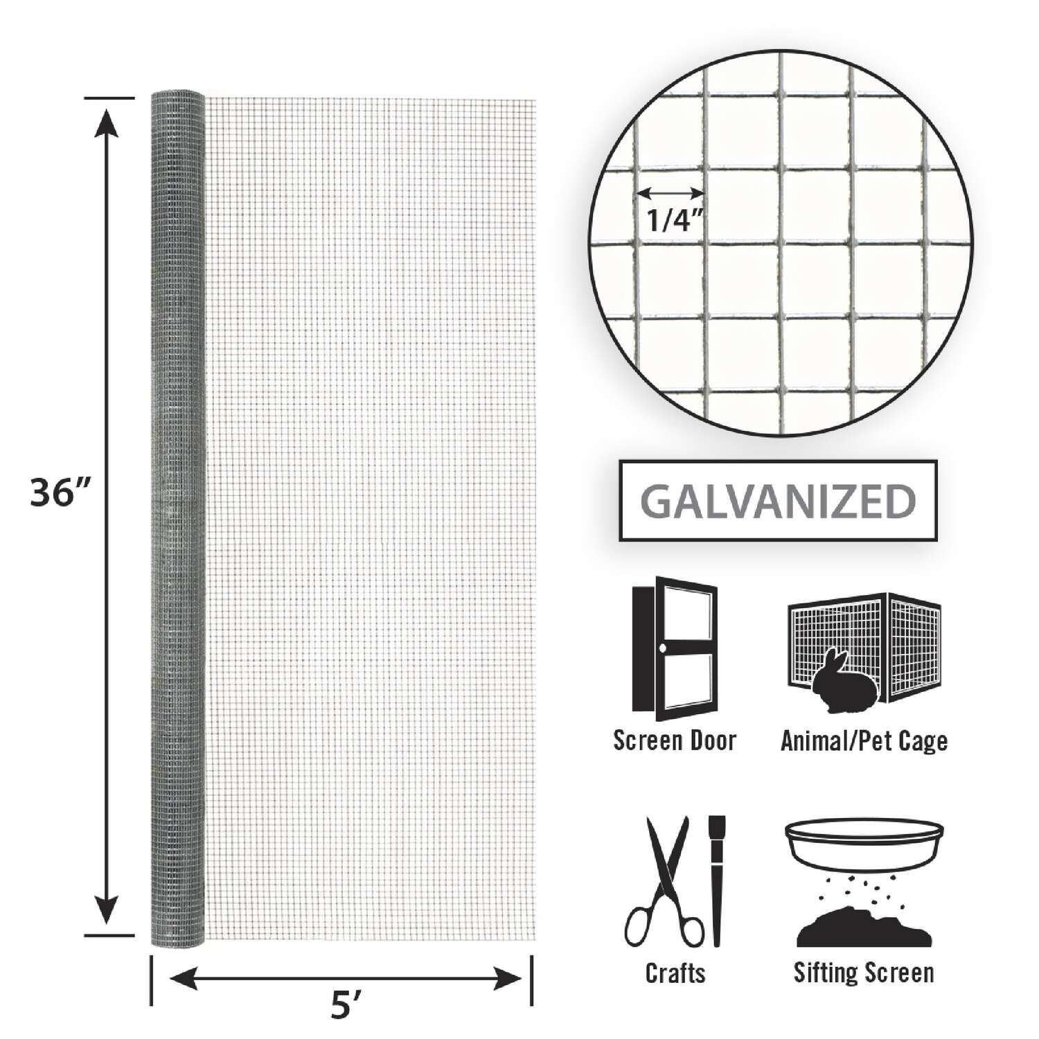 Garden Zone, 36in x 5ft Galvanized Hardware Cloth with 1/4in Openings