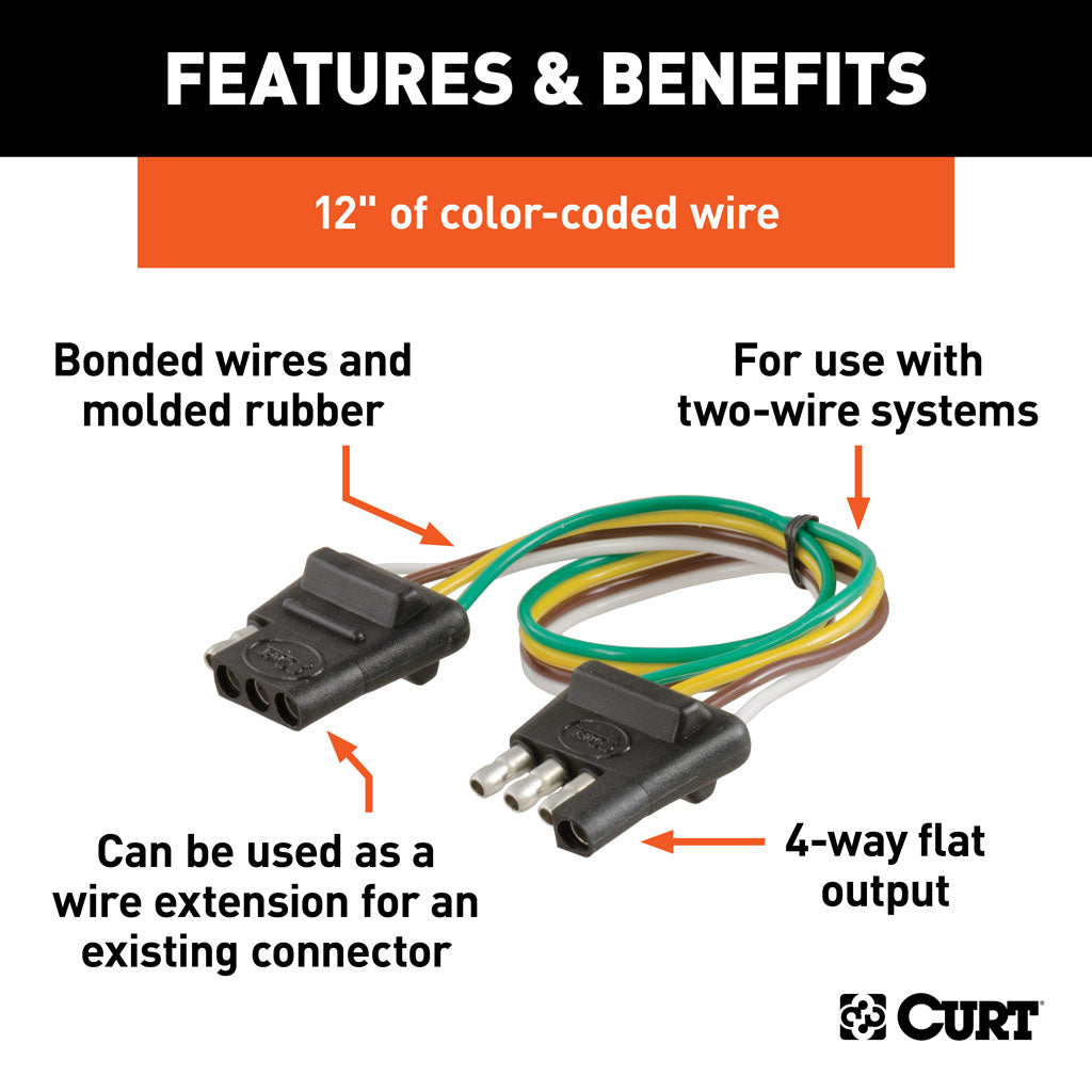 Curt Manufacturing, 4-Way Flat Connector Plug and Socket with 12 Inch Wires