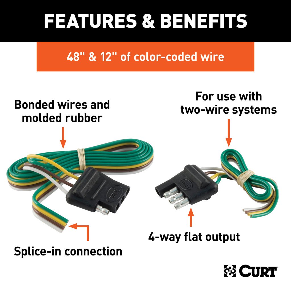 Curt Manufacturing, 4-Way Flat Connector Plug and Socket with 12 inch and 48 Inch Wires