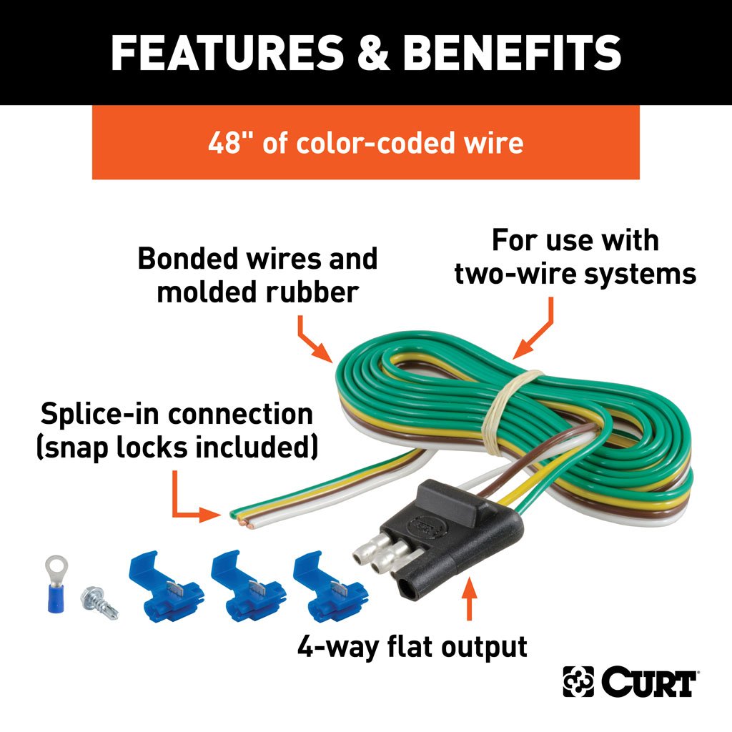 Curt Manufacturing, 4-Way Flat Connector Plug with 48 Inch Wires & Hardware