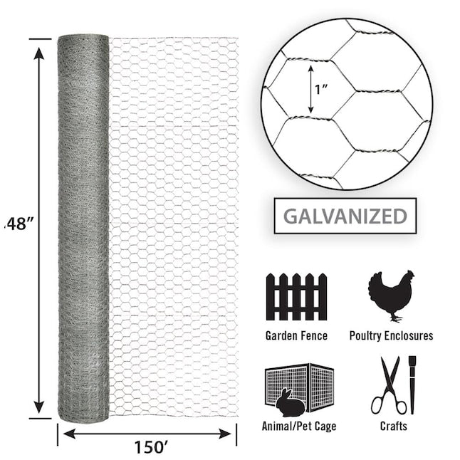 Garden Zone, 48in x 150ft Galvanized Chicken Wire with 1in Openings