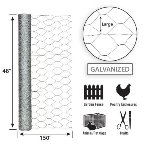 Garden Zone, 48in x 150ft Galvanized Chicken Wire with 2in Openings