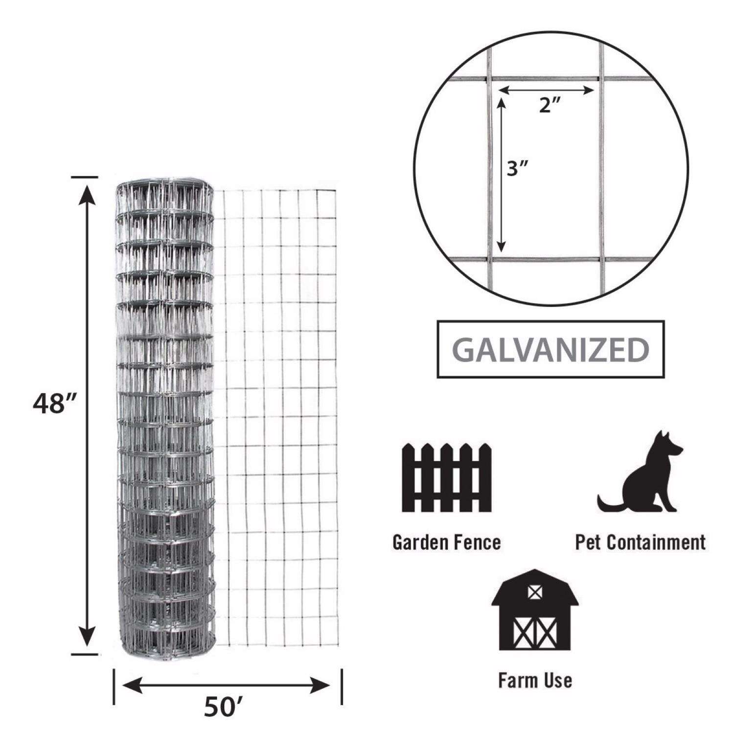 Garden Zone, 48in x 50ft Galvanized Garden Fence with 2in x 3in Openings