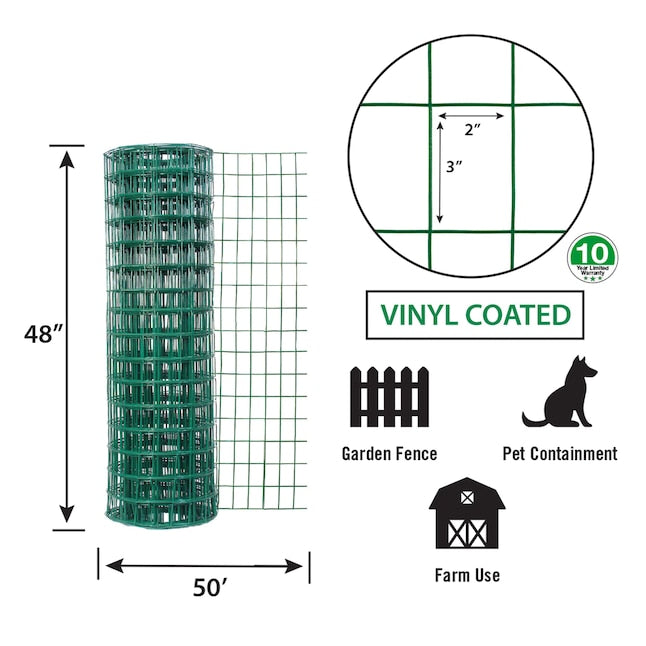 Garden Zone, 48in x 50ft Green Vinyl Fence with 2in x 3in Openings