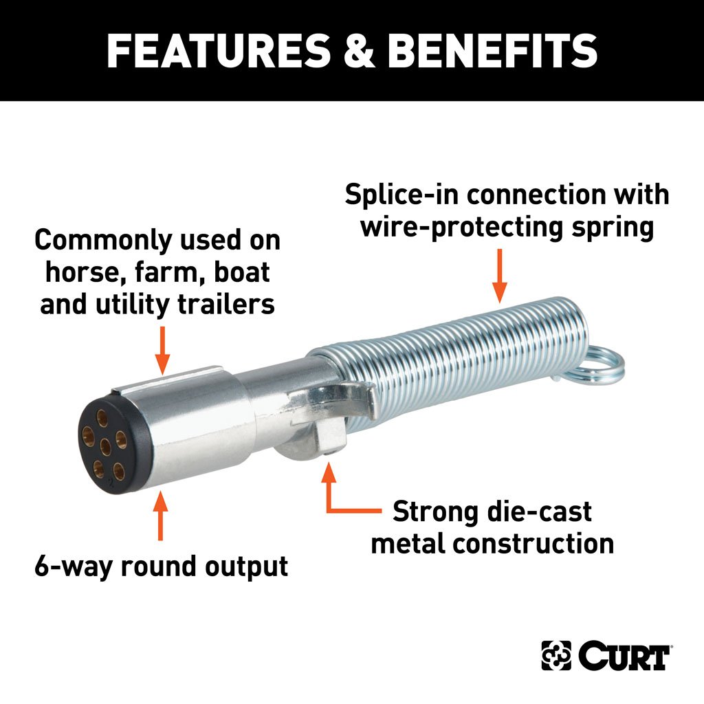 Curt Manufacturing, 6-Way Round Connector Plug With Spring