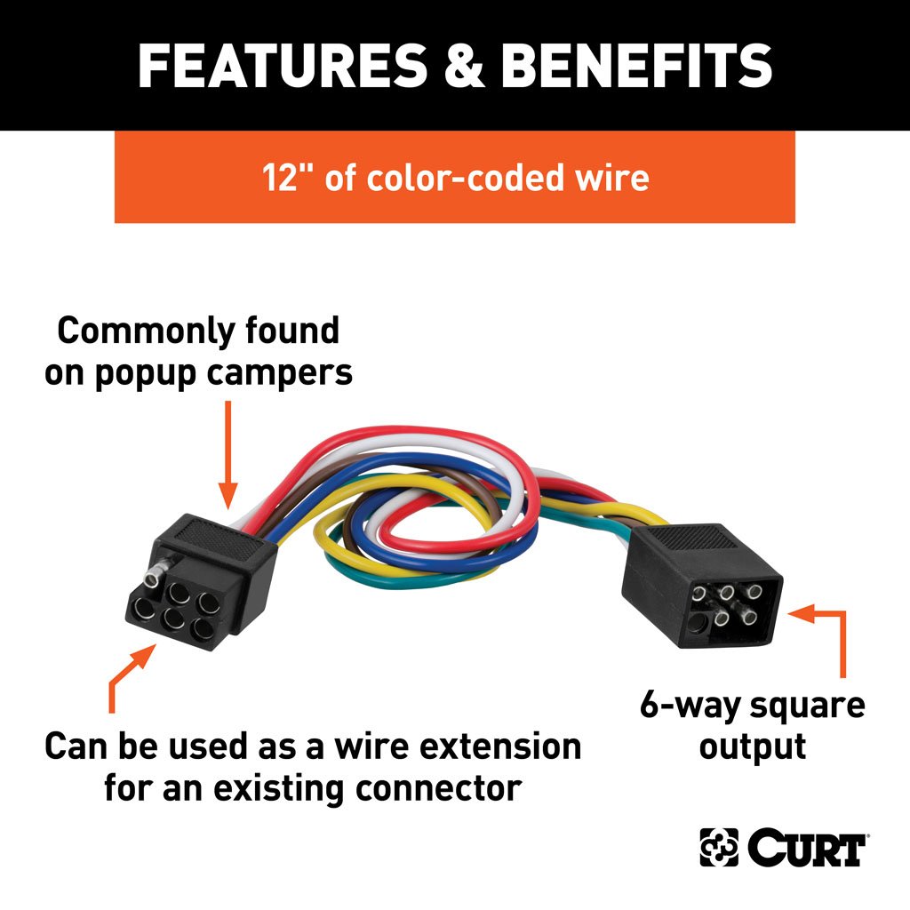 Curt Manufacturing, 6-Way Square Connector Plug & Socket with 12 inch Wires