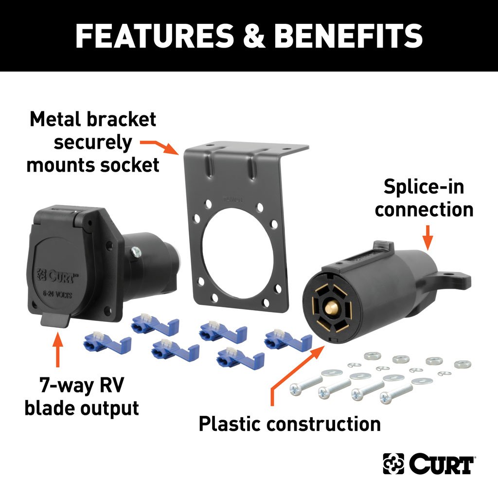 Curt Manufacturing, 7-Way RV Blade Connector Plug & Socket with Hardware