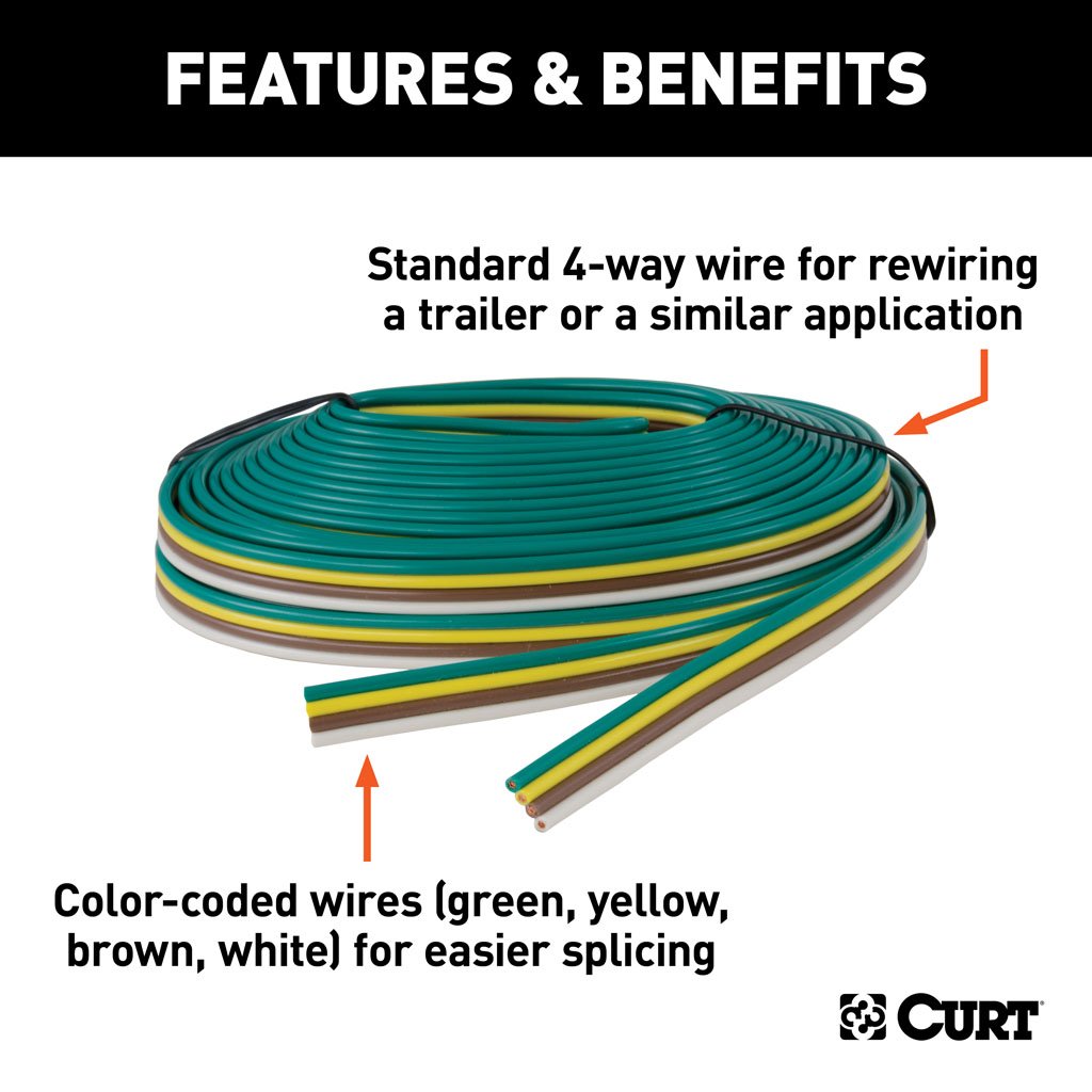 Curt Manufacturing, Bonded 4-Way Trailer Wiring; 25' Spool