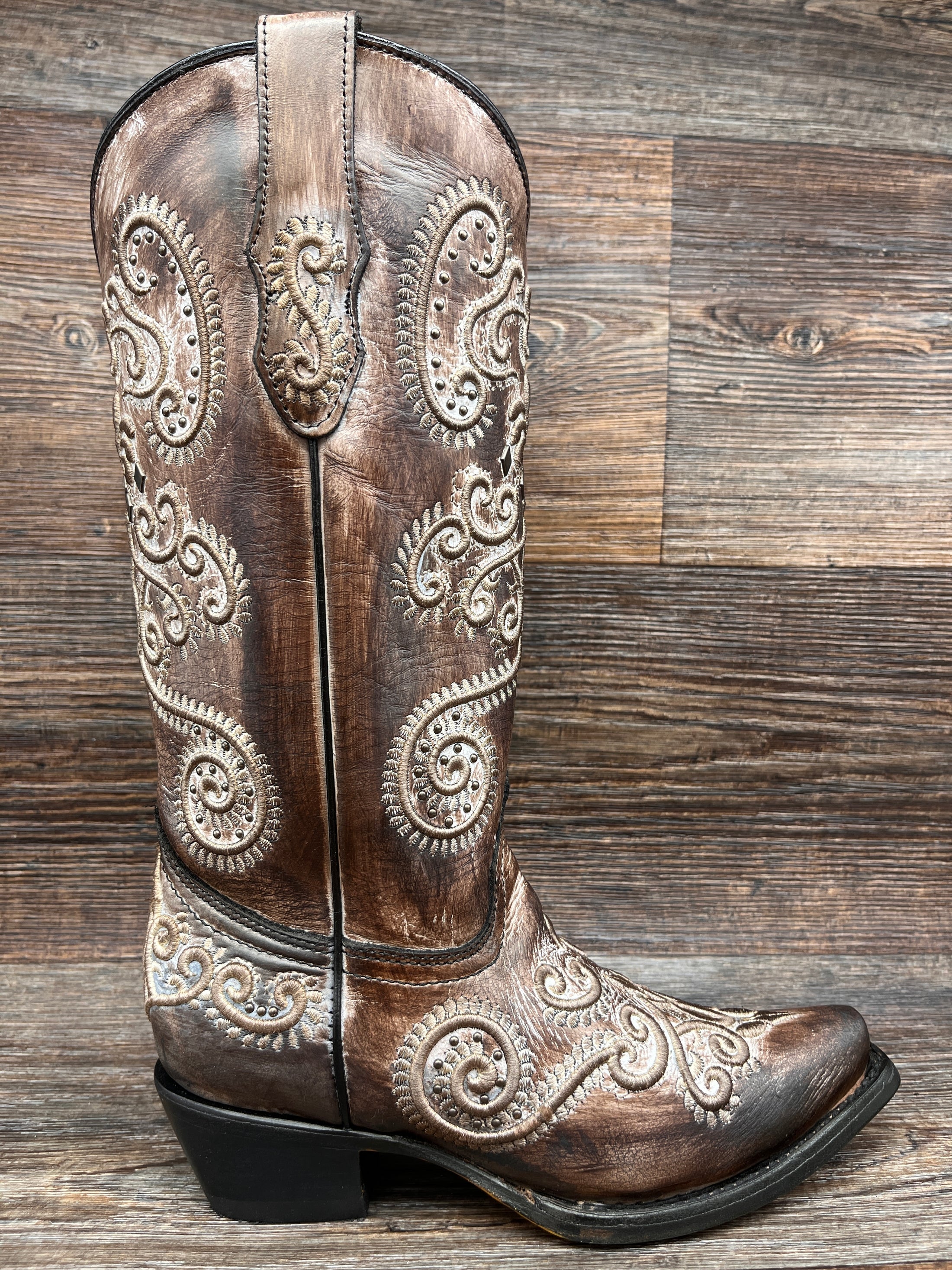 Corral Boots, Brown Embroidery and Studs