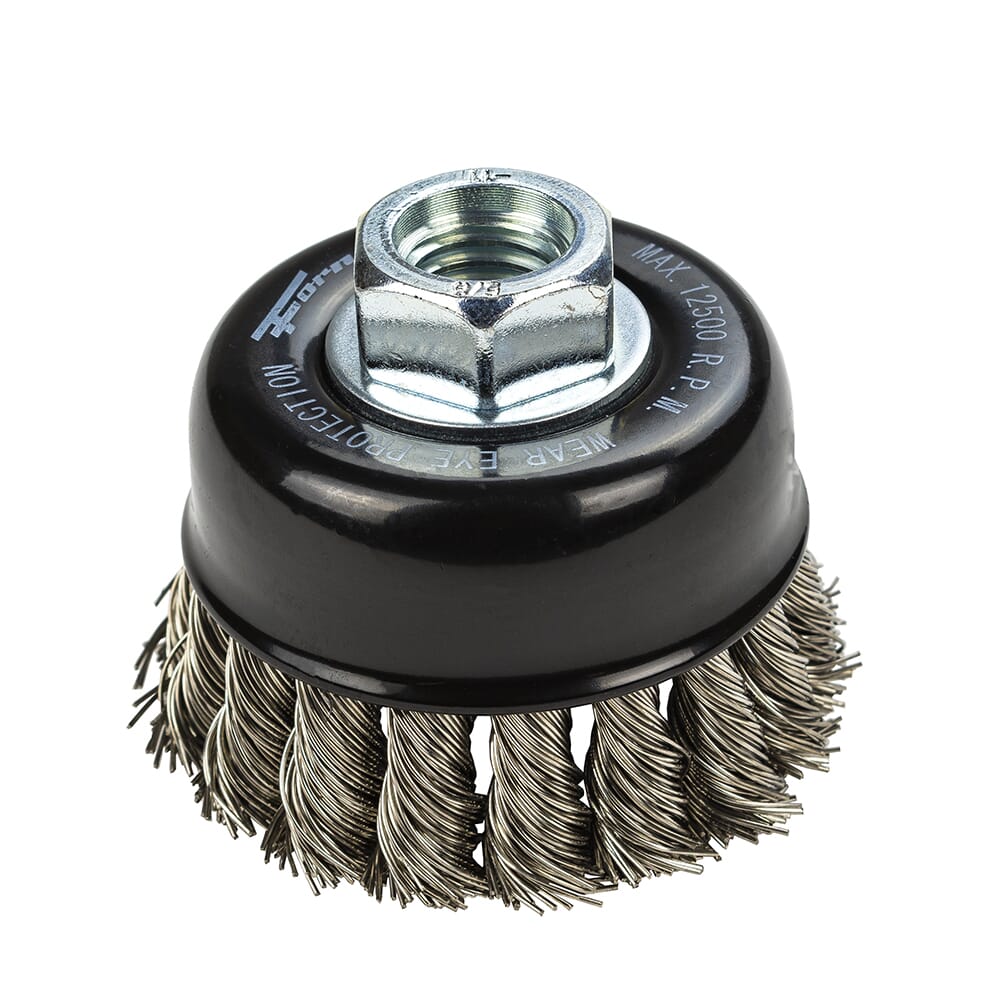 Forney, Command PRO Cup Brush, Knotted, Stainless Steel, 2-3/4 in x .020 in x 5/8 in-11