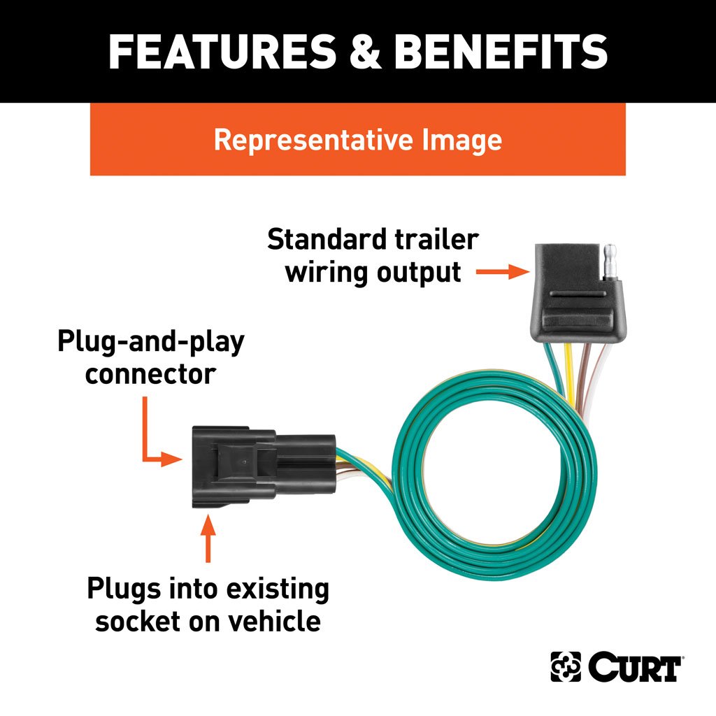 Curt Manufacturing, Custom 4-Flat, Select Traverse, Acadia, Enclave; OEM Tow Package Required