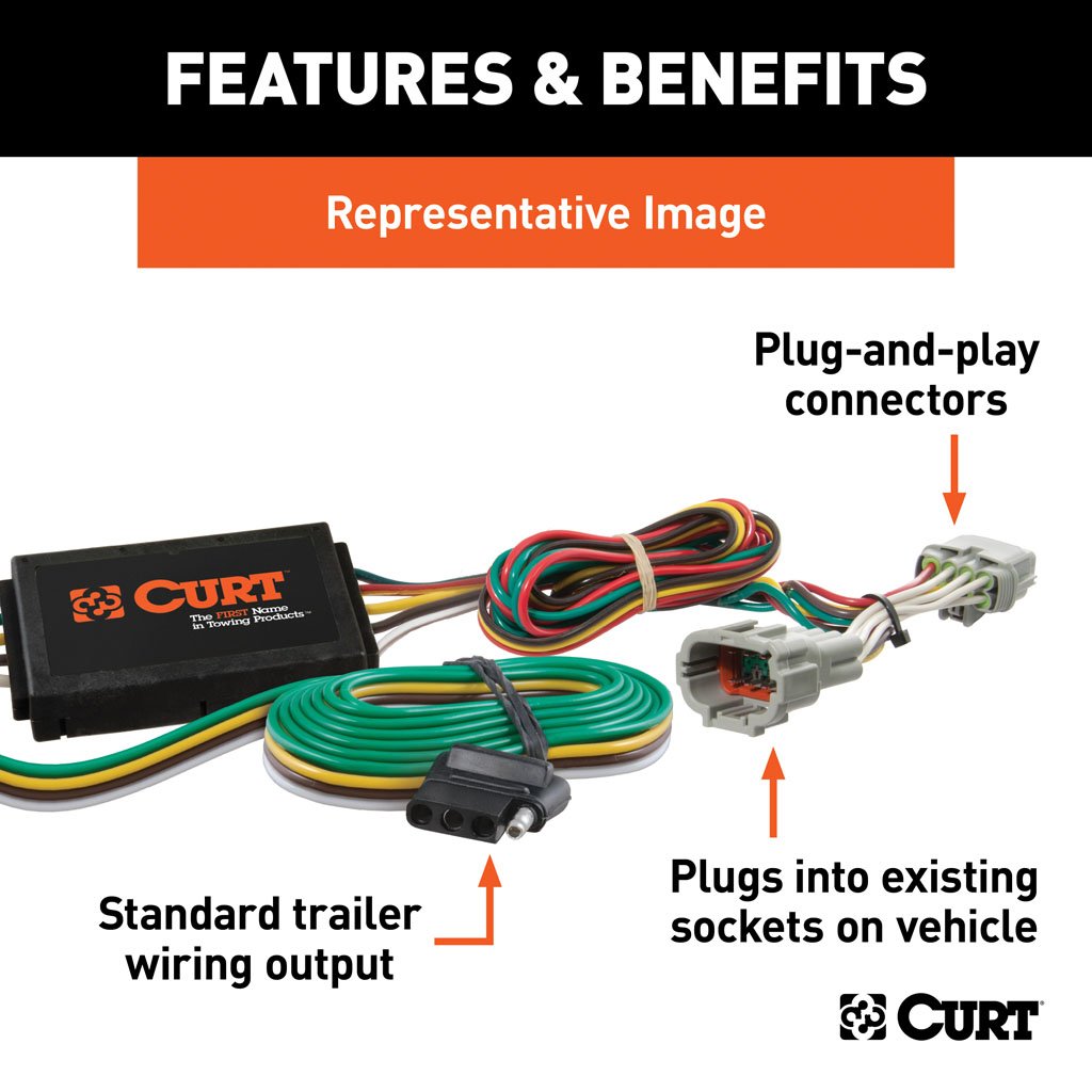 Curt Manufacturing, Custom Wiring Harness, 4-Way Flat Output; Select Kia Rondo, Soul