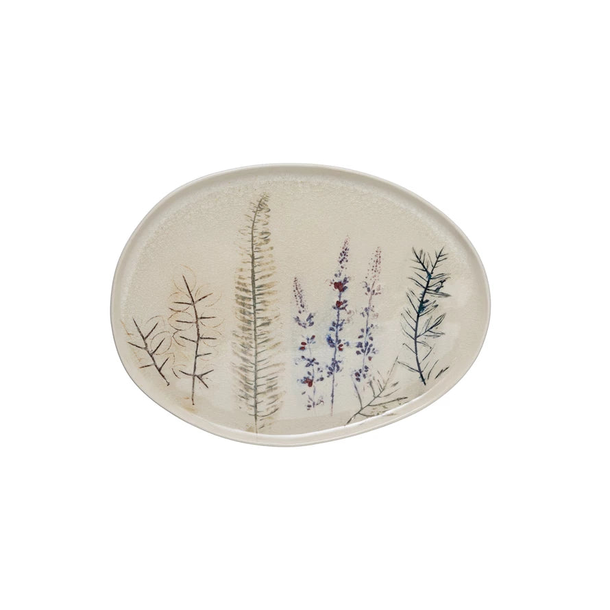 Creative Co-op, Debossed Stoneware Floral Platter