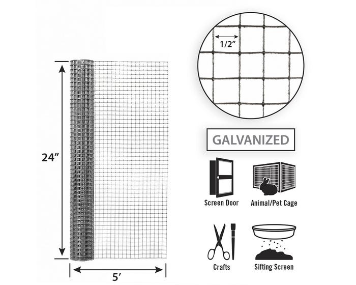 Garden Zone, Garden Craft 24in x 5ft Galvanized Hardware Cloth with 1/2in Square Openings