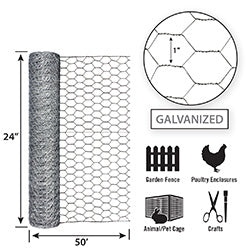 Garden Zone, Garden Craft Galvanized Poultry Netting, 24in x 50ft, 1in Hexagonal Openings