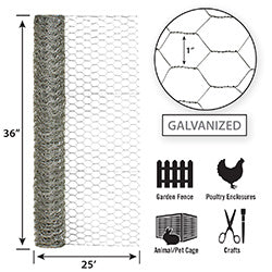 Garden Zone, Garden Craft Galvanized Poultry Netting, 36in x 25ft, 1in Hexagonal Openings