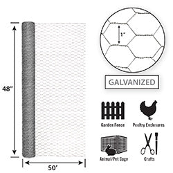 Garden Zone, Garden Craft Galvanized Poultry Netting, 48in x 50ft, 1in Hexagonal Openings