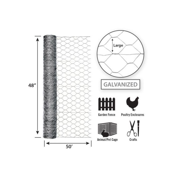 Garden Zone, Garden Craft Galvanized Poultry Netting, 48in x 50ft, 2in Hexagonal Openings