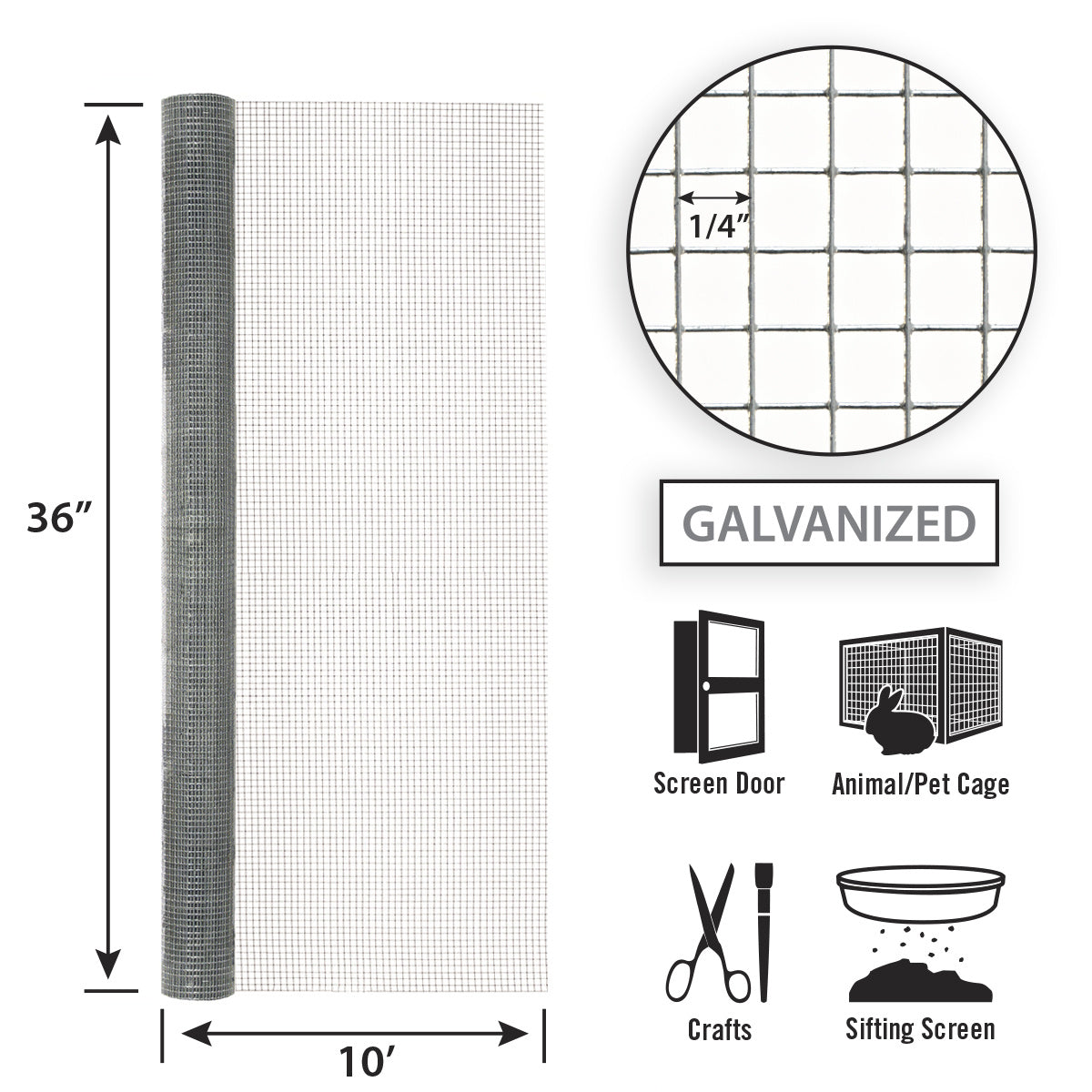 Garden Zone, Garden Craft Hardware Cloth, 36in x 10ft, 1/4in x 1/4in Openings