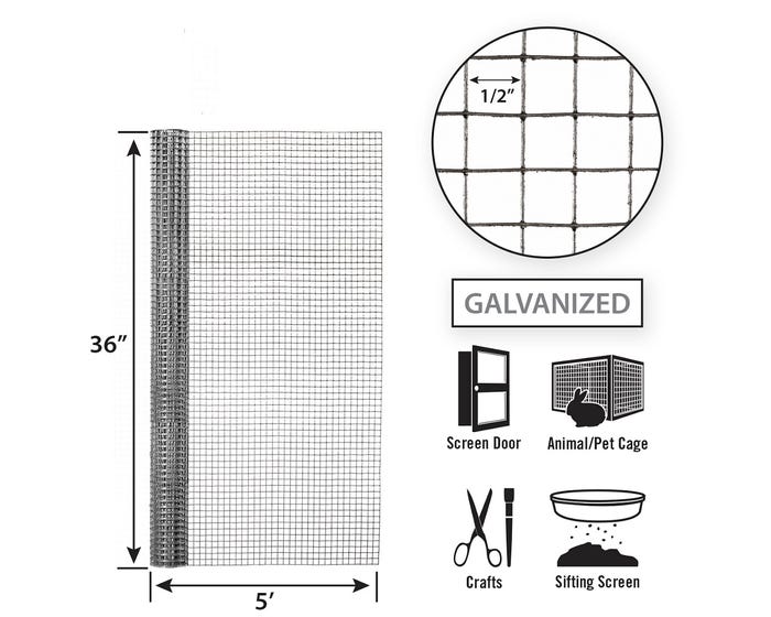 Garden Zone, Garden Craft Hardware Cloth, 36in x 5ft, 1/2in x 1/2in Openings