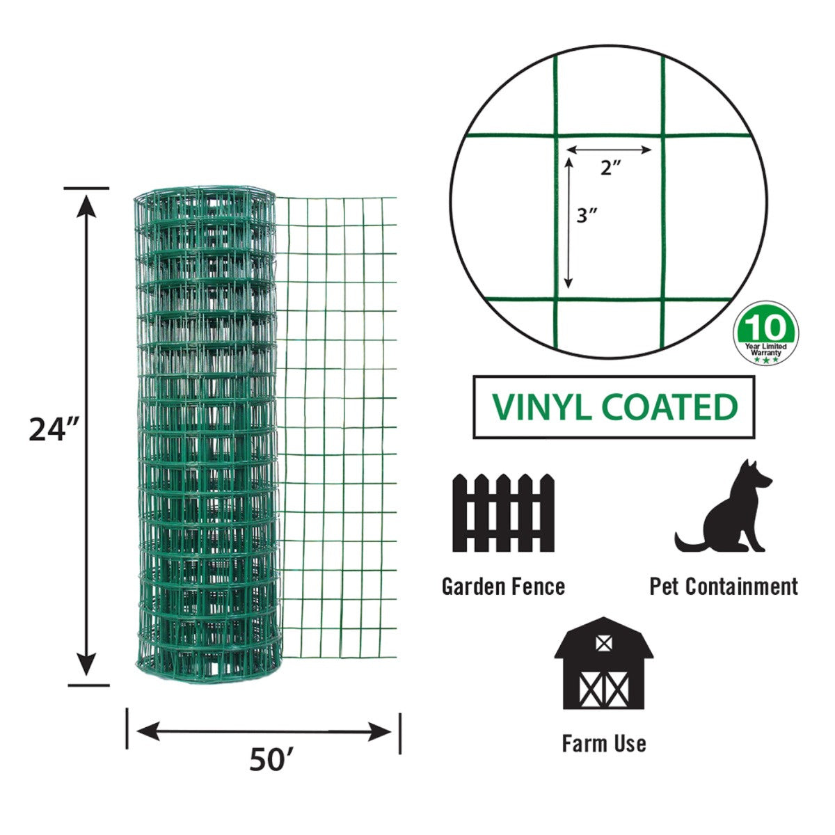 Garden Zone, Garden Craft Vinyl Fence, Green, 24in x 50ft, 2in x 3in Mesh