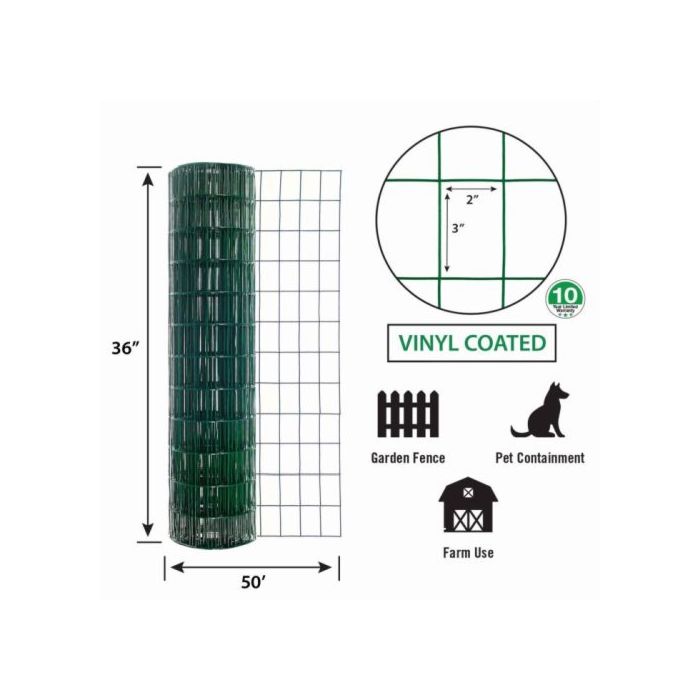 Garden Zone, Garden Craft Vinyl Fence, Green, 36in x 50ft, 2in x 3in Mesh