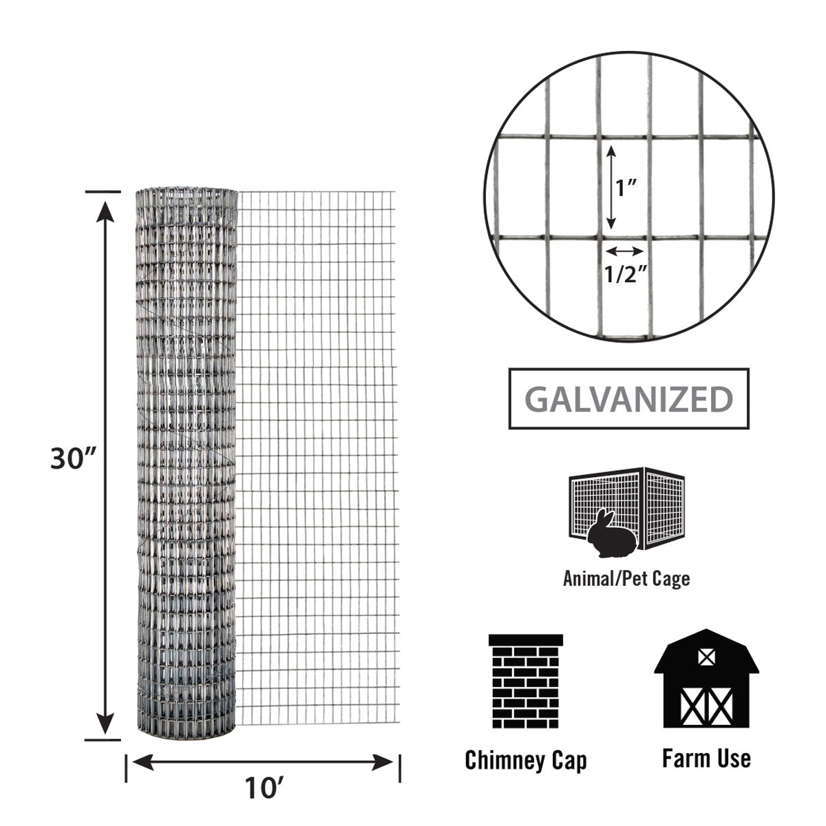 Garden Zone, Garden Craft Welded Mesh Cage Wire, 30in x 10ft, 1/2in x 1in Openings