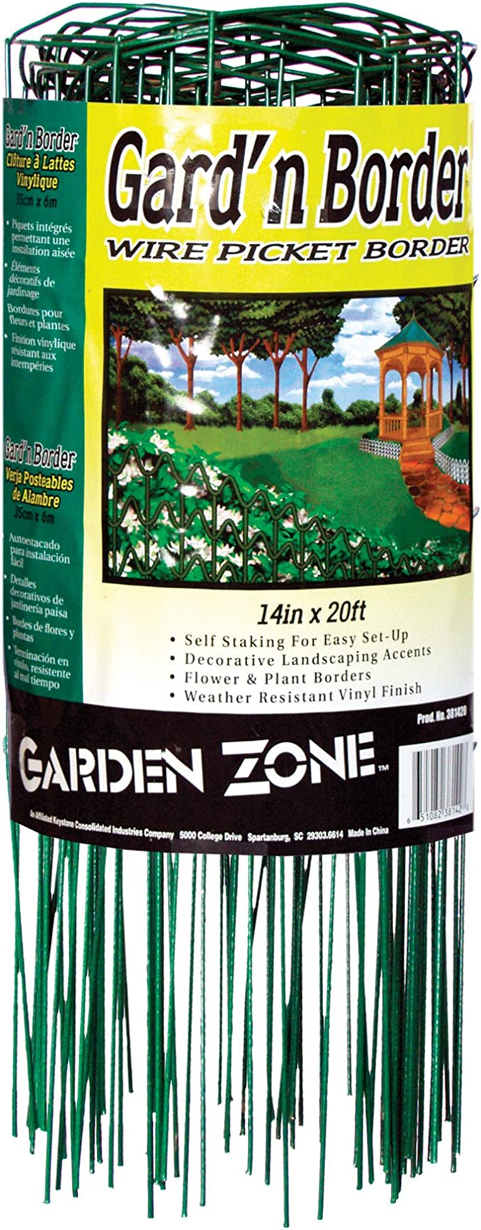 Garden Zone, Gard'n Border Wire Picket Border, Green, 14in x 20ft