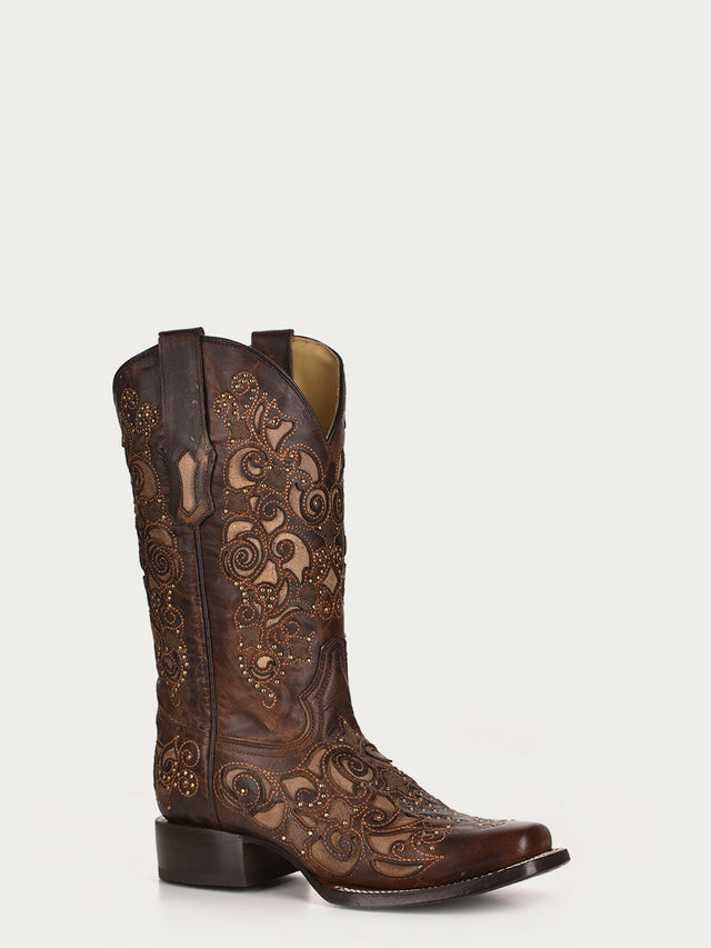 Corral Boots, Inlay Studs And Embelished Square Toe