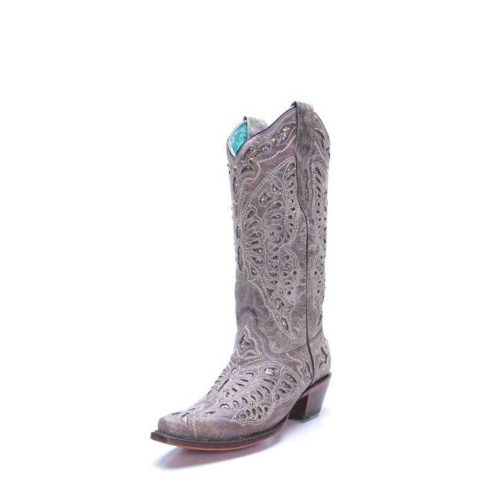 Corral Boots, Light Brown Glitter Butterfly Inlay