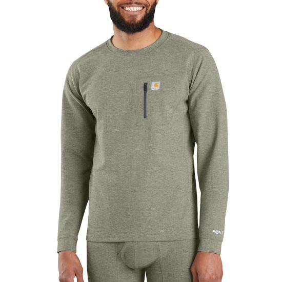 Carhartt, Men's Force Heavyweight Heathered Knit Base Layer Crewneck Pocket Top