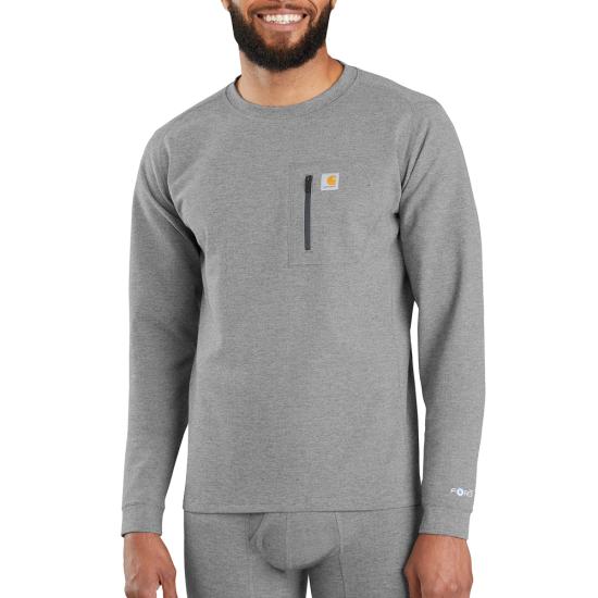 Carhartt, Men's Force Heavyweight Heathered Knit Base Layer Crewneck Pocket Top