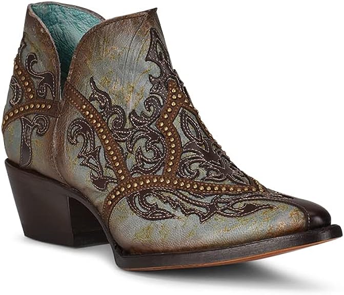 Corral Boots, Turquoise Overlay And Studs Pointed Toe Bootie