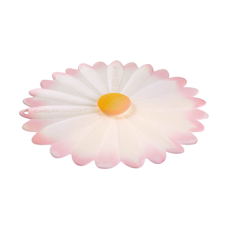 Charles Viancin, White With Pink Silicone 9 Inch Daisy Lid